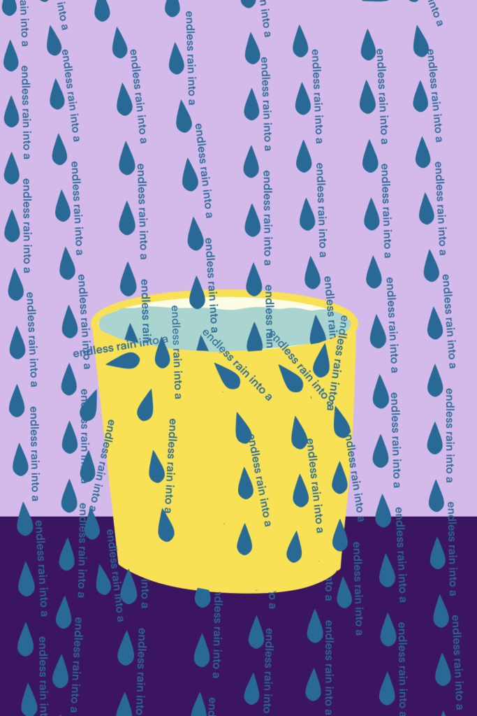 illustrated: words are flowing out like endless rain into a paper cup