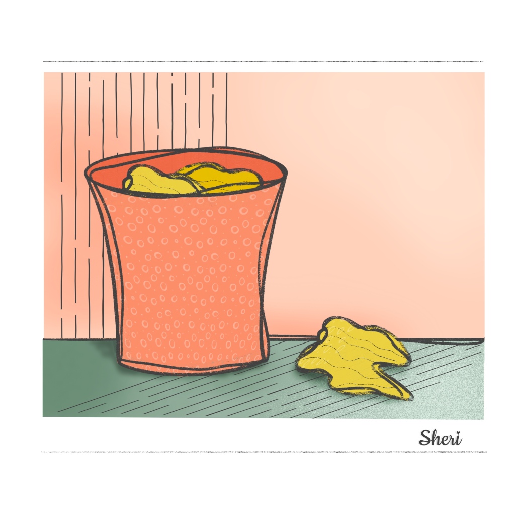 illustration: paper missed the waste paper basket