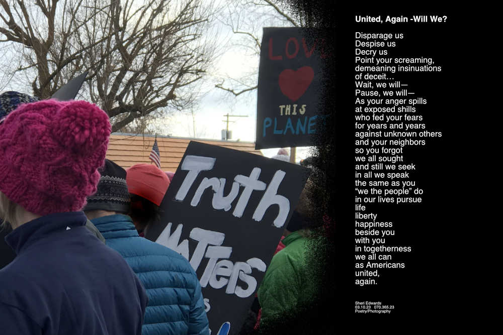 Marchers in peaceful protest for civil, human rights in 2018 “Truth Matters” “Love this Planet”
