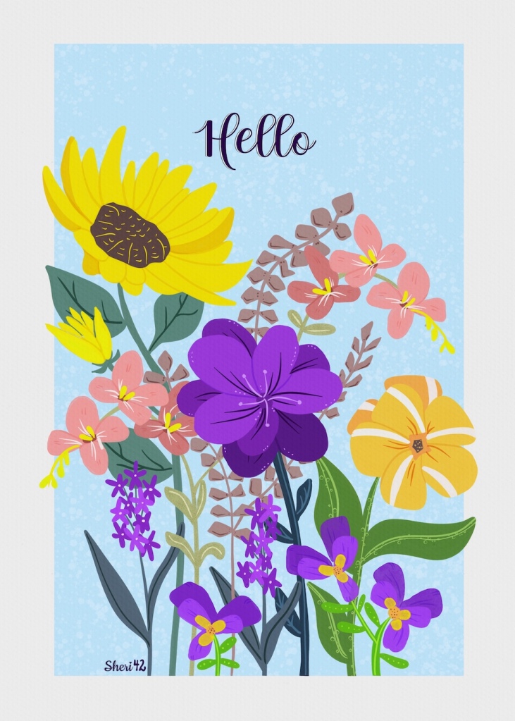 "Hello" in wildflowers illustration by Sheri42