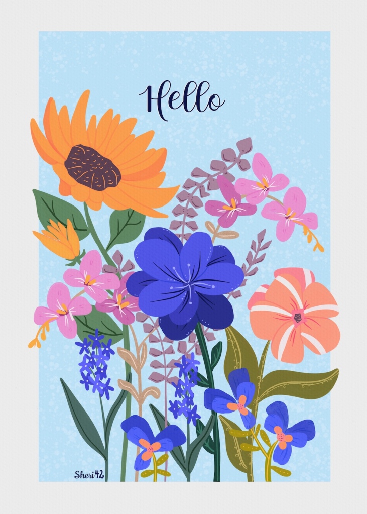 variation: "Hello" in wildflowers illustration by Sheri42 by adjusting hue, saturation, and brightness