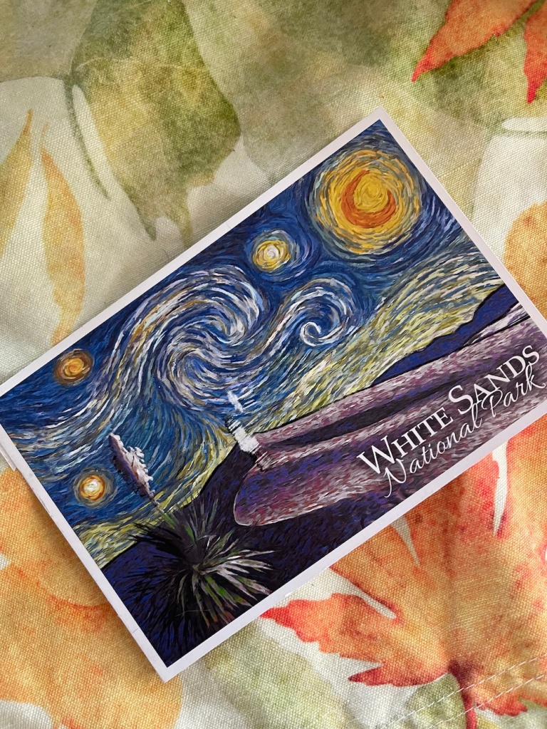 Postcard from Karen, themed Starry Nights at the White Sands National Park; one of several such Starry Night postcards