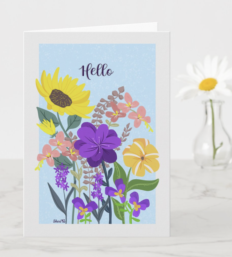 Hello floral bouquet greeting card